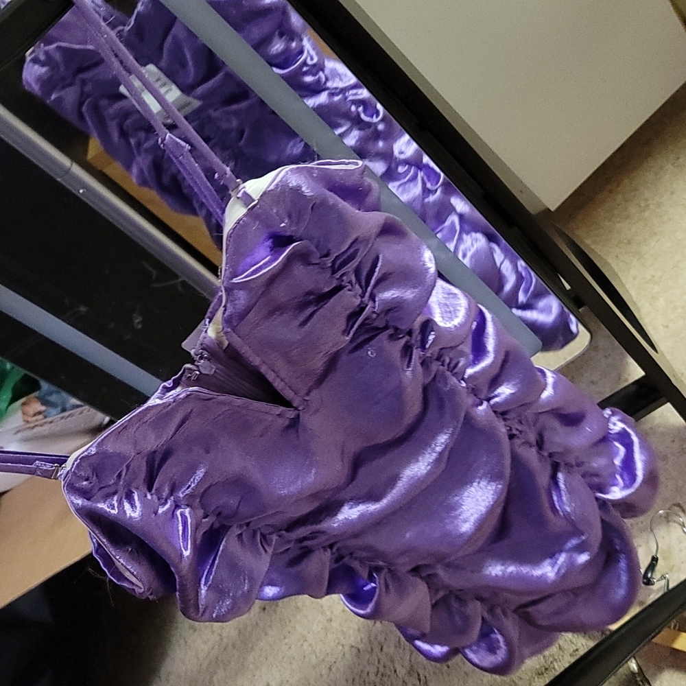 NWT MABLE mini purple ruffle dress